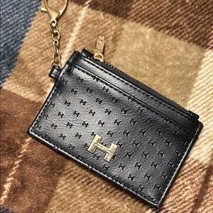 Halston Heritage Black Card Holder with Gold Logo